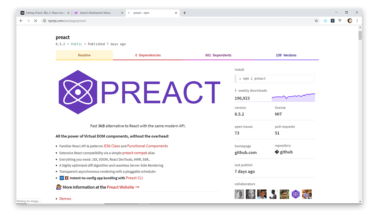 Preact has 23kb star